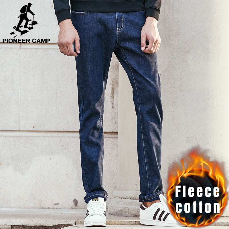 Pioneer Camp Thick winter men jeans brand clothing top quality male fleece denim pants fashion casual jeans men trousers 611041