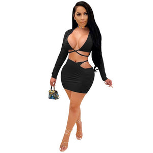 Cutubly Solid Suit Outfit Sexy Two Piece Set Women Deep V Crop Top and –  Cakewalk Store