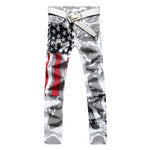 New Luxury Brand Stretch Mens Jeans American Flag Printing Jeans Men Casual Slim Fittness Trousers Denim Printed Jeans Pants