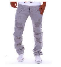 Spring and summer new men's double waist hole broken leisure trousers