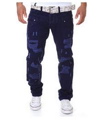 Spring and summer new men's double waist hole broken leisure trousers