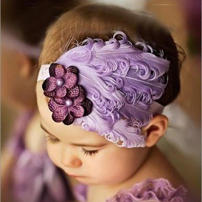 Drop shipping New Flower Cotton  Hairbands Girls Headband Cute Hairband  Light Purple Feather Hair Accessories #LSIN