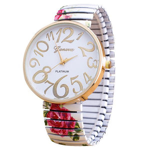 Genvivia New Glass Golden Roman Numerals Luxury Women Femal Bracelet Quartz Wrist Watch Stainless Steel
