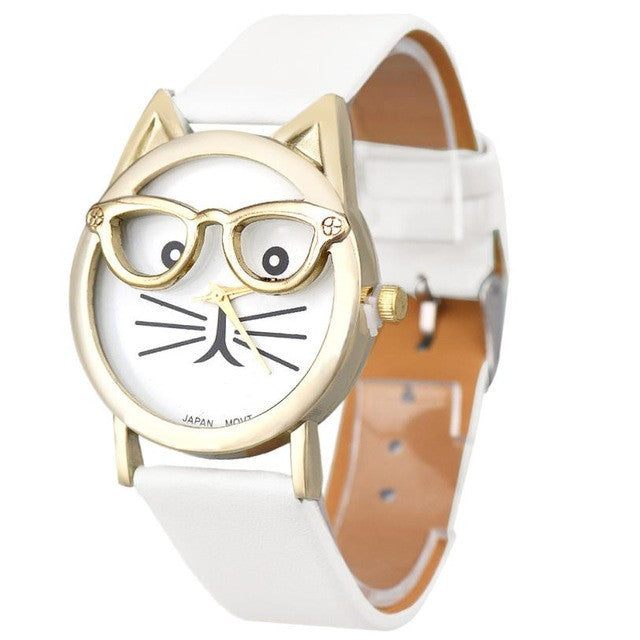Brand Luxury Wrist Watched for Women 2017 Cute Glasses Cat Women Analog Quartz Dial Sport Wrist Watch Drop Ship