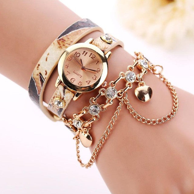 Woman Leather Rhinestone Rivet Chain Quartz Bracelet Wristwatch Watch Luxury Brand Stainless Steel watches Ladies Feminino