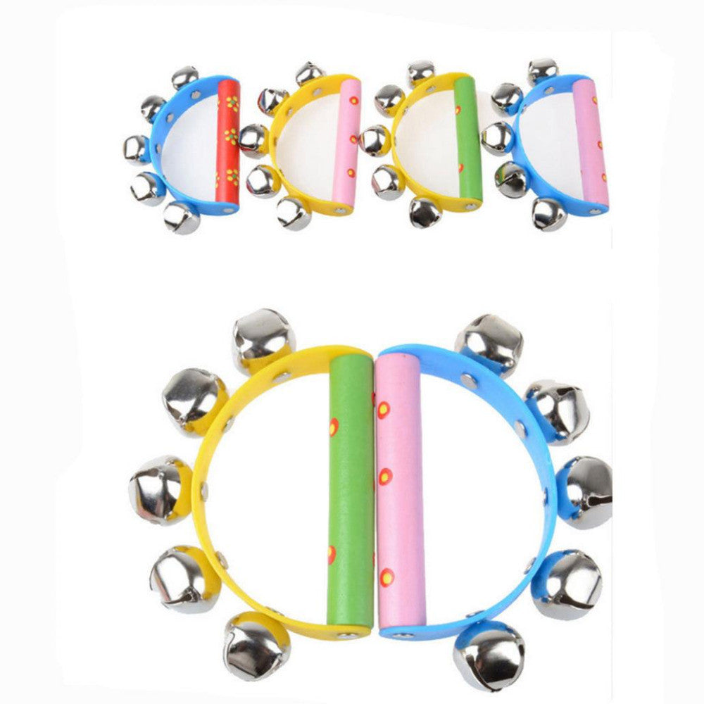 Baby Rainbow Musical Instrument Toy Wooden Jingle Ring Handbell Rattle Kids toy Noise maker Kids toy