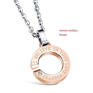 V.YA Stainless Steel Pendant Necklace Lovers' Women 45cm/50cm Link Chain Necklace Men Jewelry Black Rose Gold Plating 1 Piece