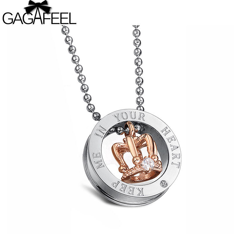 GAGAFEEL Casual Fashion Pendant Necklace Stainless Steel Zircon Jewelry Men Women Lovers  Link Chain Black Rose Gold Color Gift
