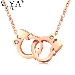 V.Ya Women Handcuffs Pendant Necklaces Jewelry 42CM Link Chain Stainless Steel Necklace for Women Jewelry Silver Rose Gold Color