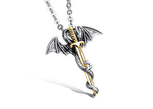 Fashion Gold Stainless Steel Jewelry Dragon Sword Men Punk Pendant Necklace Link Chain Charm Accessory Collar Hombre Gift N937