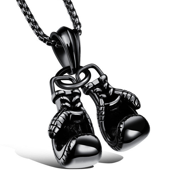 GAGAFEEL Men Necklace & Pendant Boxing Glove Black/Silver/Gold Color Stainless Steel Chain Pair Charm Sport Fitness Jewelry New