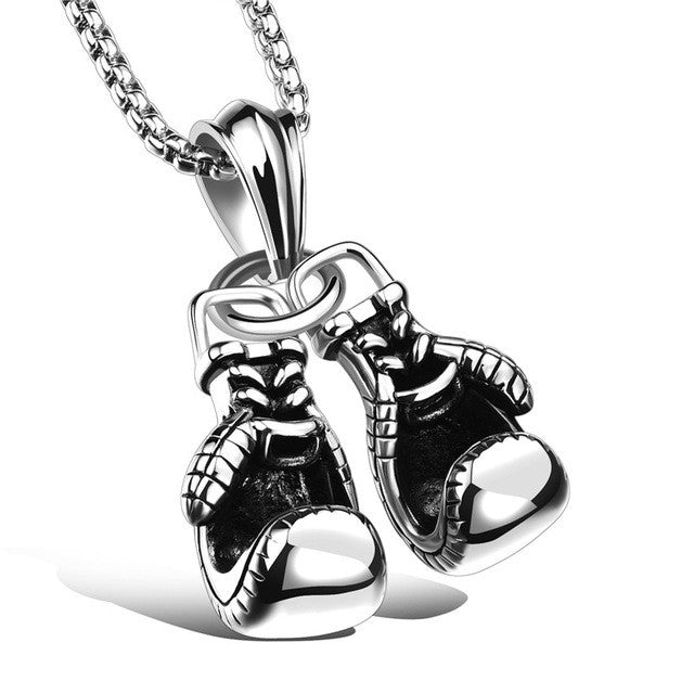 GAGAFEEL Men Necklace & Pendant Boxing Glove Black/Silver/Gold Color Stainless Steel Chain Pair Charm Sport Fitness Jewelry New