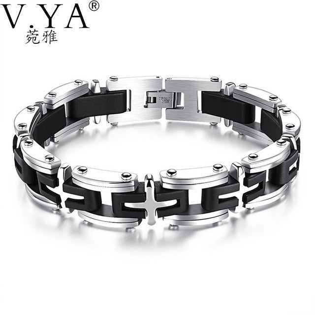 Stainless Steel Cross Bracelets Mens Link Box Chain Accessories 21CM Black Gold color Magnetic Bracelet for Men Male Jewelry