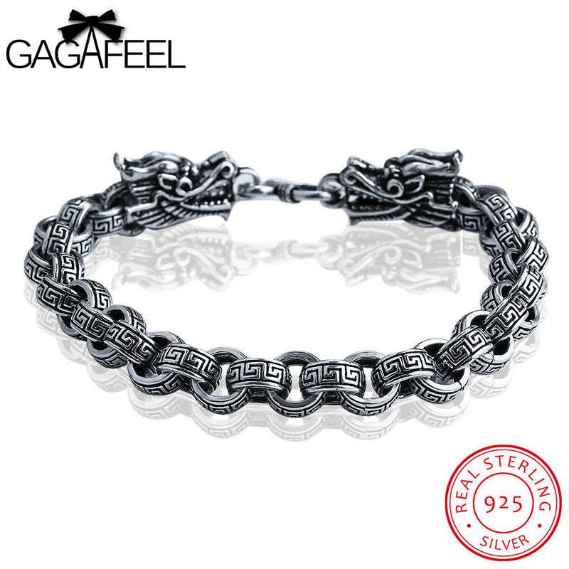 GAGAFEEL Dragon Head Bracelet Genuine 925 Sterling Silver Jewelry Mens Bracelets & Bangles For Punk Men Male 7MM Width Chain