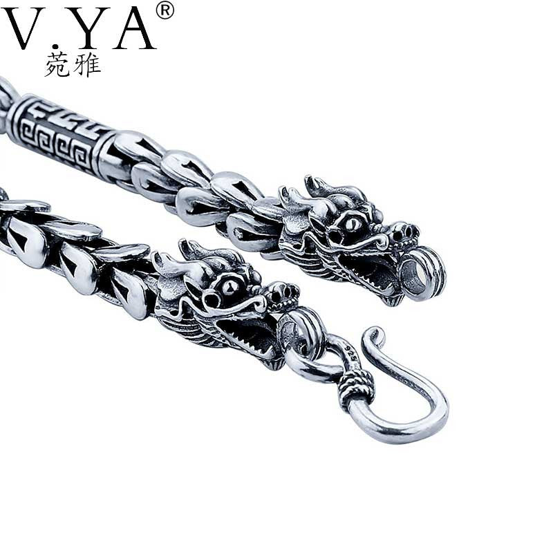 V.YA 925 Silver Chain Necklace Men Dragon Head Chain 100% Sterling Silver Necklace 5MM Heavy Solid Thai Silver Classic Chain