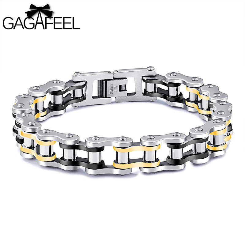Bicycle Link Chain Bracelet  Men's  Black Gold Color  Stainless Steel Jewelry Cycling Bracelet  Creative Trendy  Men Decoration