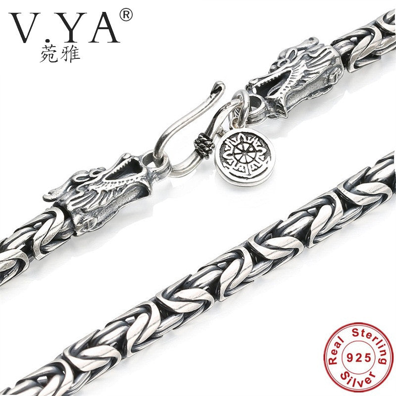 V.YA S925 Men's Chains 925 Sterling Silver Necklace Men Dragon Clasp Heavy Thick Chain Necklace Handmade Thai Silver Jewelry