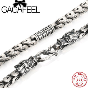 GAGAFEEL 925 Sterling Silver Necklace Dragon Head Thick Chain Thai Silver Men Long Necklace Vintage Style Men Jewelry N026