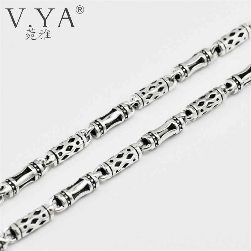V.YA 100% Sterling Silver Mens Chains S925 Silver 4MM Bamboo Chain Men Necklace 925 Sterling Silver Necklace Men Jewelry