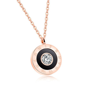 GAGAFEEL Round Roman Numerals Pendant Necklace Women Choker Stainless Steel  Zircon Rose Gold Color Link Chain Clavicle Newest