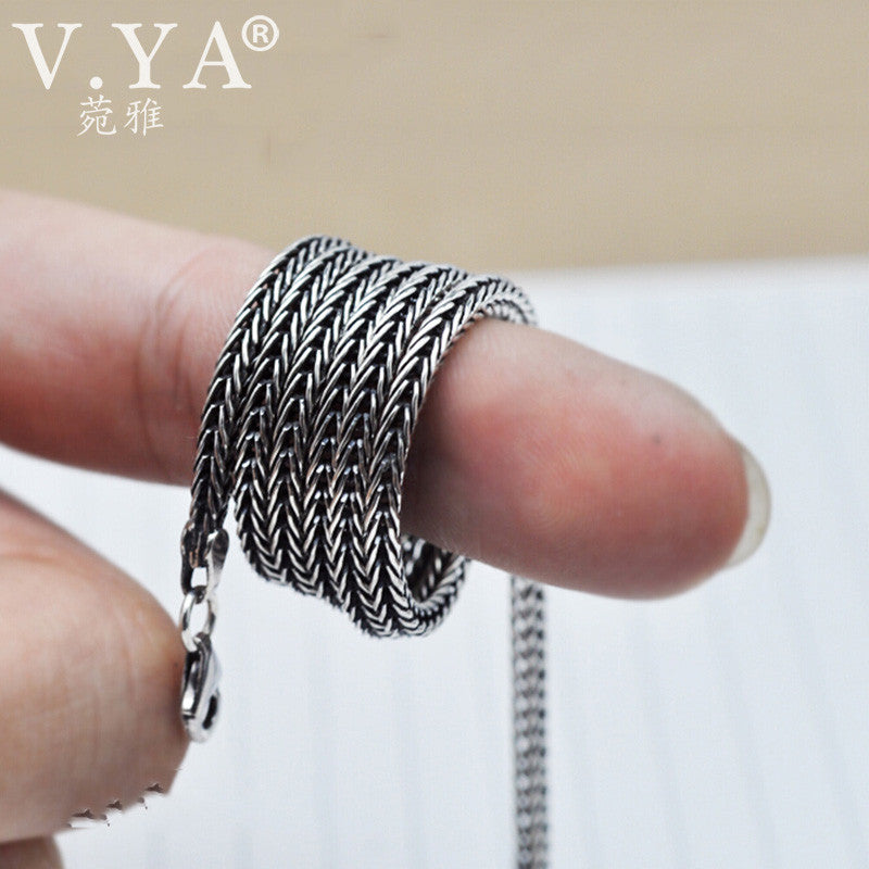V.YA Real Pure 925 Sterling Silver 2.8MM Chain Necklace Men Vintage Design Foxtail Shape Chains Men 18-24inch Punk Black Jewelry