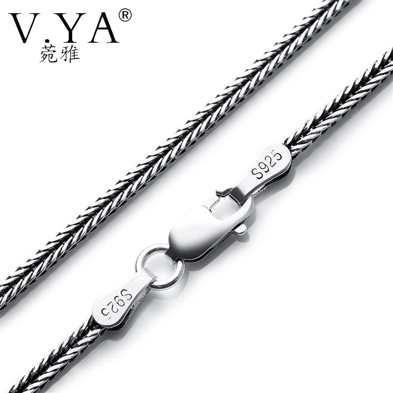 V.YA 925 Sterling Silver Chain Necklaces Men Retro Thai Silver Foxtail Shape Chains Men 925 Silver Chain 40-80CM Long Necklace