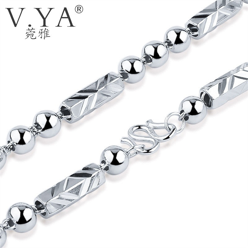 V.YA 100% 925 Sterling Silver Ingot Chain Necklaces for Women Men 7MM Beads Chain Real Solid Heavy Thick Chains fit Pendant