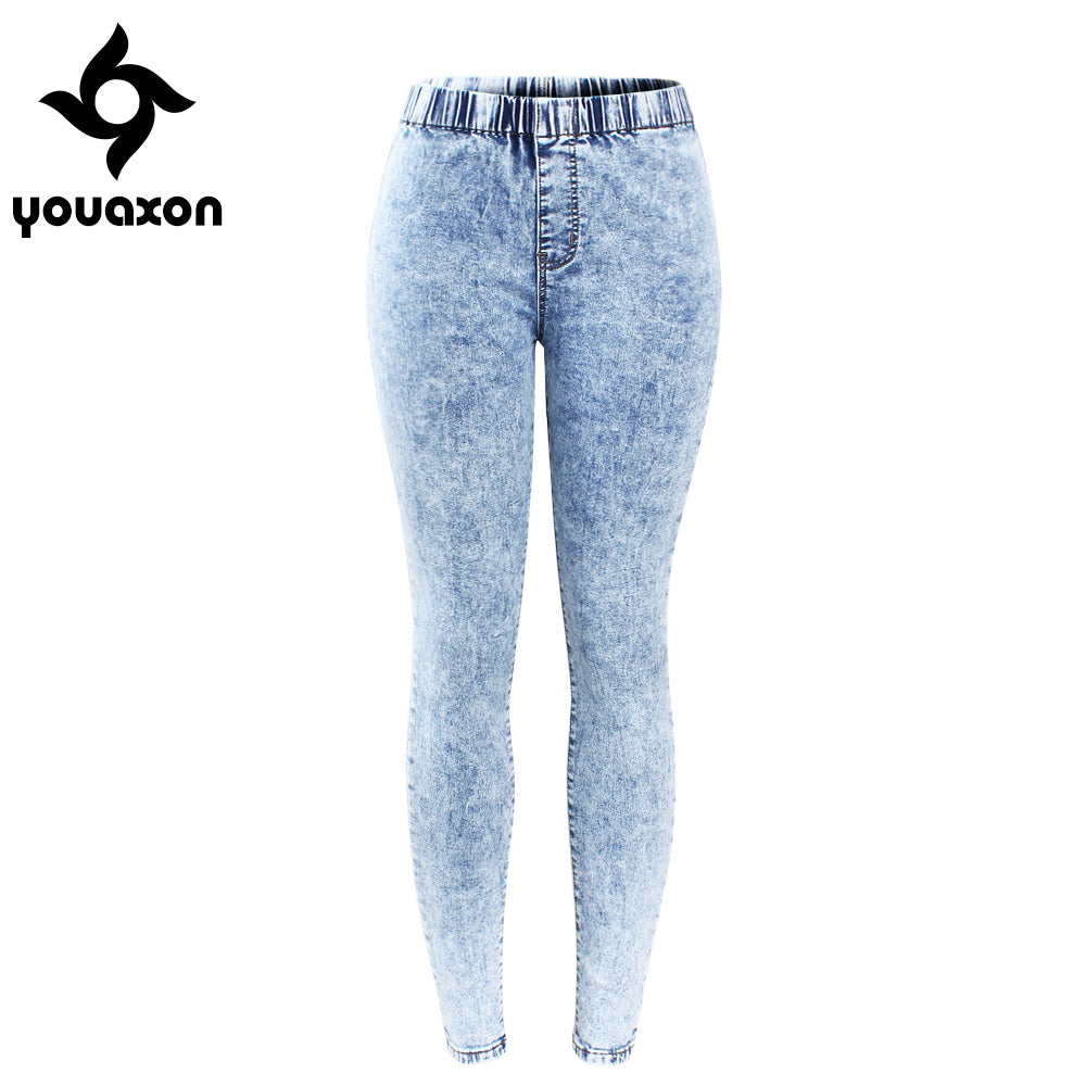 2129 Youaxon New Plus Size Ultra Stretchy Acid Washed Jeans Woman Denim Pants Trousers For Women Pencil Skinny Jeans