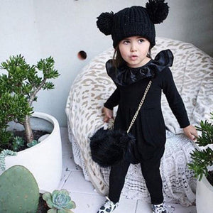 Newborn baby romper black  Infant Kids Baby Girsl Long Sleeve Solid Ruffle Romper Outfits Clothes drop shipping
