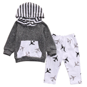 2Pcs set Toddler Infant Baby Boy Girl Clothes Set Striped Hooded Tops+Pants girls clothes Outfits drop shipping