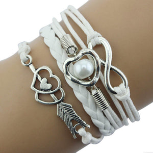1PC Infinity Love Heart Pearl Friendship Antique Leather Charm Bracelet