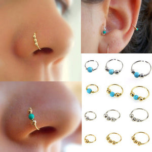 1xStainless Steel Nose Ring Nostril Hoop Nose Earring Piercing Jewelry Silver  Hand knitted Earrings #30