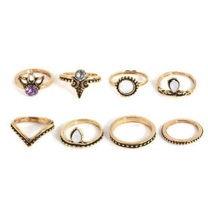 8Pcs/Set Bohemian Vintage Punk Rings Set Boho Stackable Midi Finger Crystal Rings Set for Women Party Knuckle Bijoux Jewelry #30