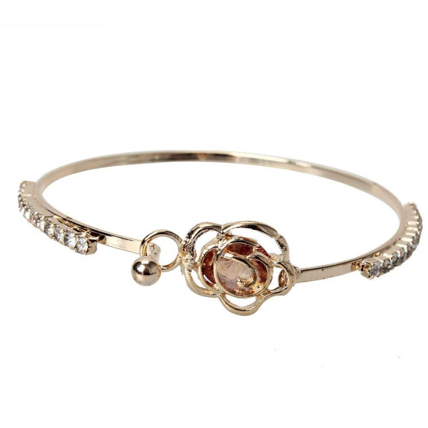 SUSENSTONE Bracelets for Women,Alloy Rhinestone Camellia Bangle Cuff Bracelet Jewelry beautiful accessories