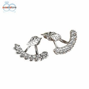 SUSENSTONE New Fashion Women Cute Gold Silver Leaf Ear Stud Earrings Jewelry Gift 1 Pair