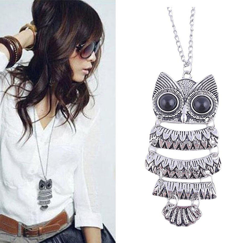 SUSENSTONE Lady Women Vintage Silver Owl Pendant Necklace Best Gift For XMAS