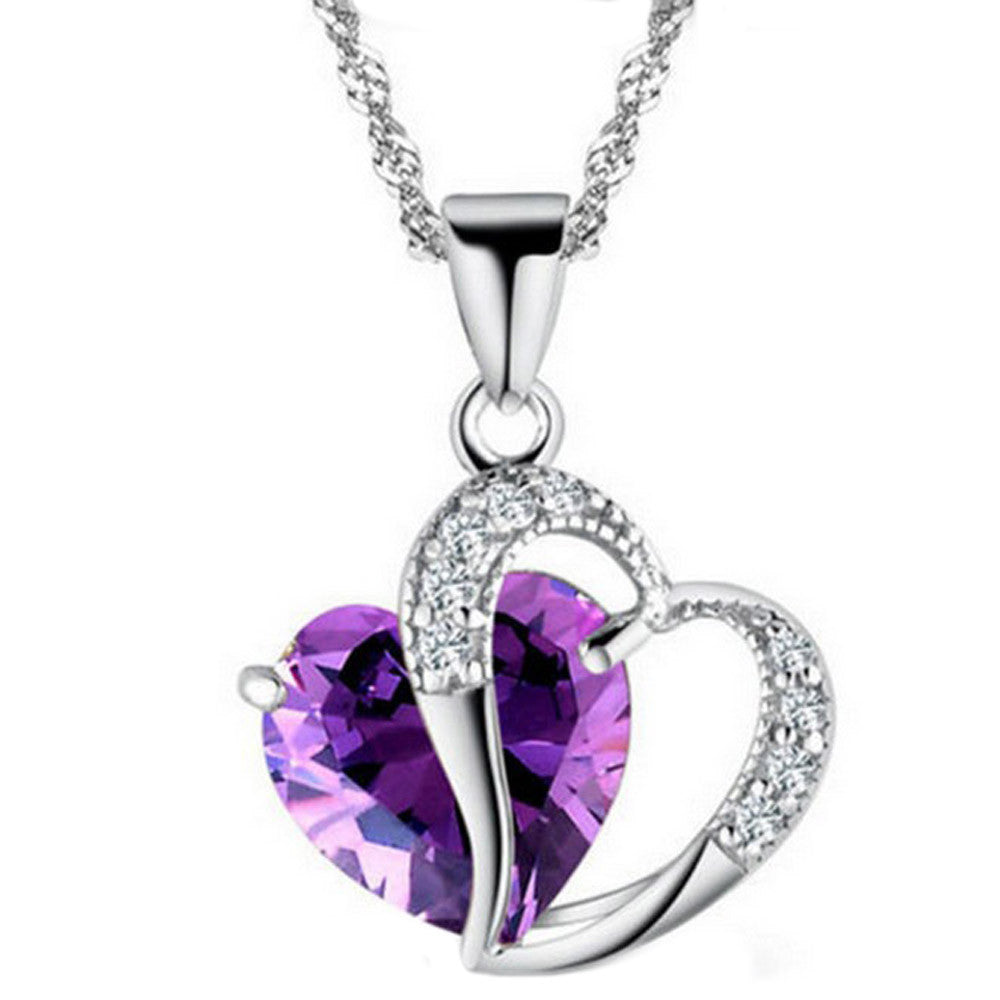 Necklace heart-shaped zircon crystal necklace chain clavicle sweater chain Women Heart Rhinestone Silver Pendant Jewelry #py30
