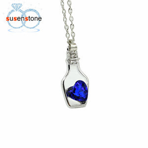Creative Women Fashion Popular Style Necklace Ladies Love Drift Bottles Blue Heart Crystal Pendant Collares Mujer for girl