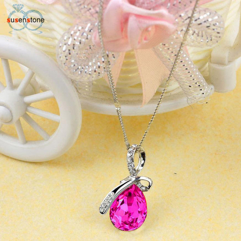 SUSENSTONE Women Lady Rhinestone Chain Crystal Necklace Pendant Jewerly Fashion