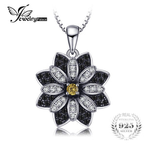 JewelryPalace Flower Natural Taupe Smoky Quartz Black Spinel Pendant 100% 925 Sterling Silver Fine Jewelry Not Include the Chain