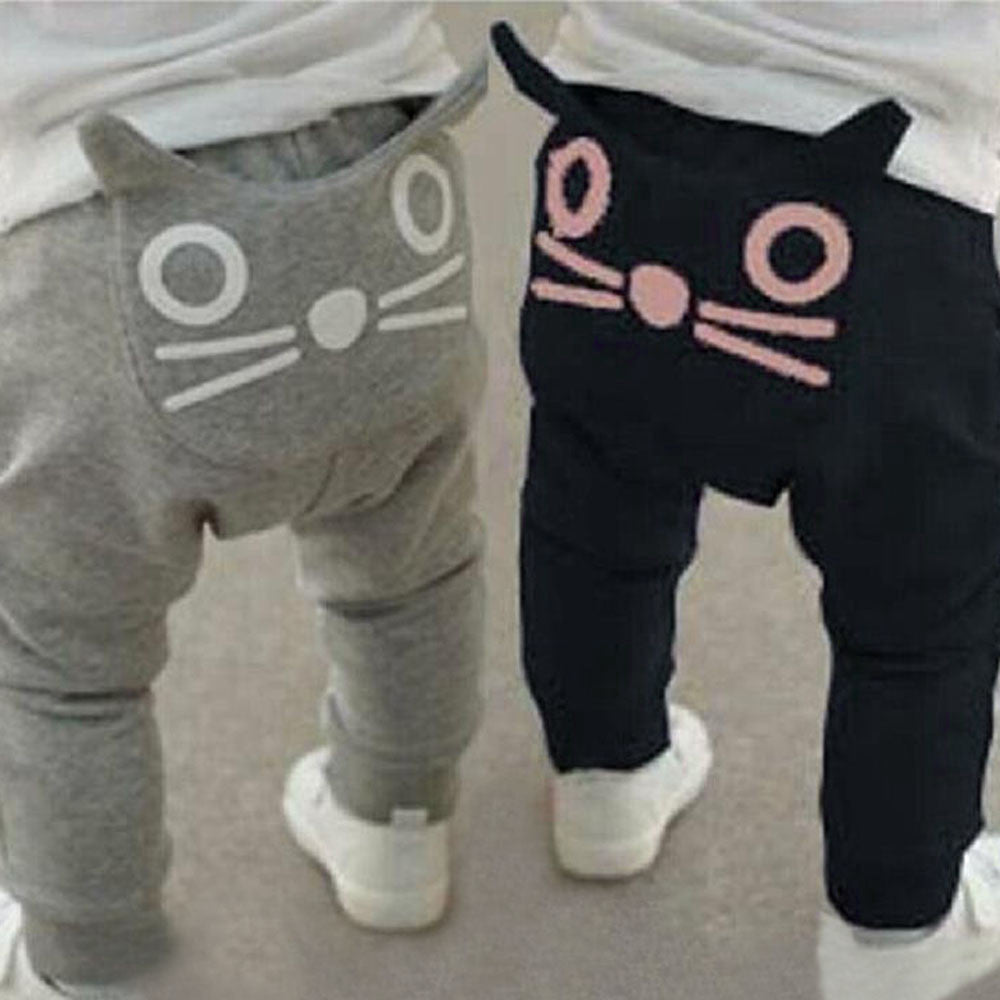 2017 Fashion spring and autumn kids clothing boys girls harem pants cotton Cartoon Cat Print Harem Pants trousers baby pants