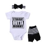 Newborn Infant Baby Girls Clothes Letter Printed Short Sleeve Romper + Legging Warmer + Headwear 3PCS Children Clothing Outfit