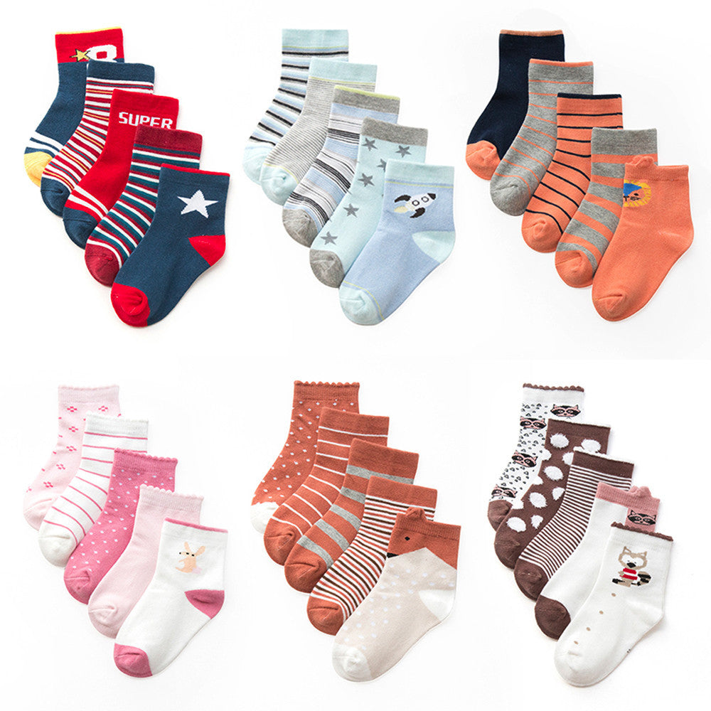 Winter Socks Baby Stripe Warm Cotton Socks For Children Unisex Comfortable Breathable Kids Slippers Ankle Socks 5pairs/lot