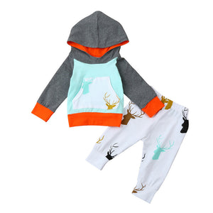 Baby Boys Girls Clothes Set Warm Outfits Tops Hoodie Top + Pant Leggings Cute Animals Deer Print Kids Baby Clothes