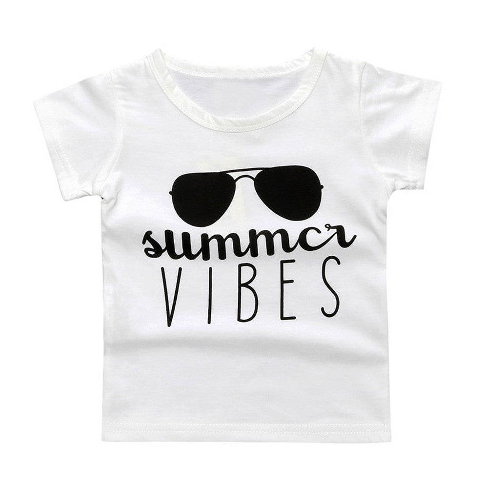 2017 kids T-shirts Tops boys Summer Sunglasses print letter Kids Tee Graphic Tee Gift baby T-shirts for girls sports short tees