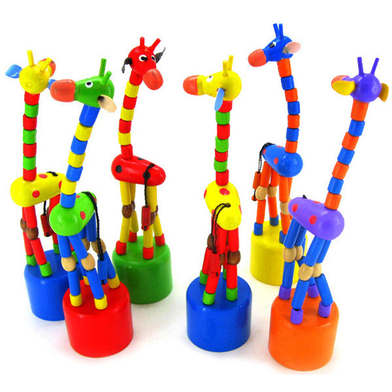 Kids Educational Toys Multicolor Dancing Standing Rocking Giraffe Wooden Toys for Children Wooden Spring Swing Baby Giraffe 0-3Y