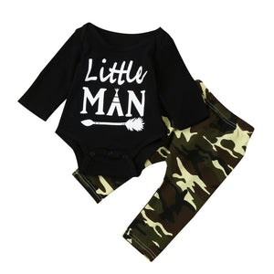 Camouflage Newborn Baby Boys Clothes 2017 Autumn Little Man Print Long Sleeve Romper Tops+Pant Trouser 2PCS Outfit Clothing Set