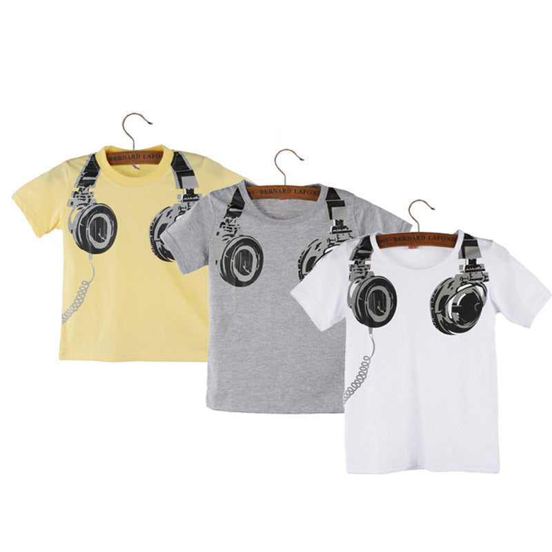 Summer Children's T-shirt for Boys Headphone Pattern Short Sleeve Children's T-shirts Cotton Tops Clothes Infantis