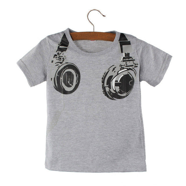 Summer Children's T-shirt for Boys Headphone Pattern Short Sleeve Children's T-shirts Cotton Tops Clothes Infantis