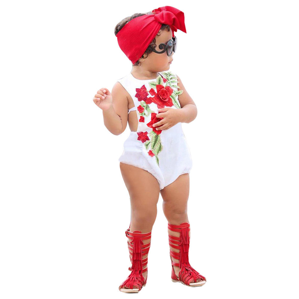 Summer 2017 Newborn Infant Baby Girls 3D Rose Flower Clothes Newborn Backless Romper Halter Jumpsuit Sunsuit Outfits